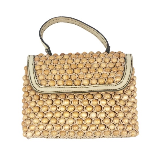 Vintage Italian Koret Handmade Wood Bead Luxury Woven Chic Unique Hand Bag Purse - Picture 2 of 16